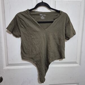 On Fire Khaki V-Neck Bodysuit